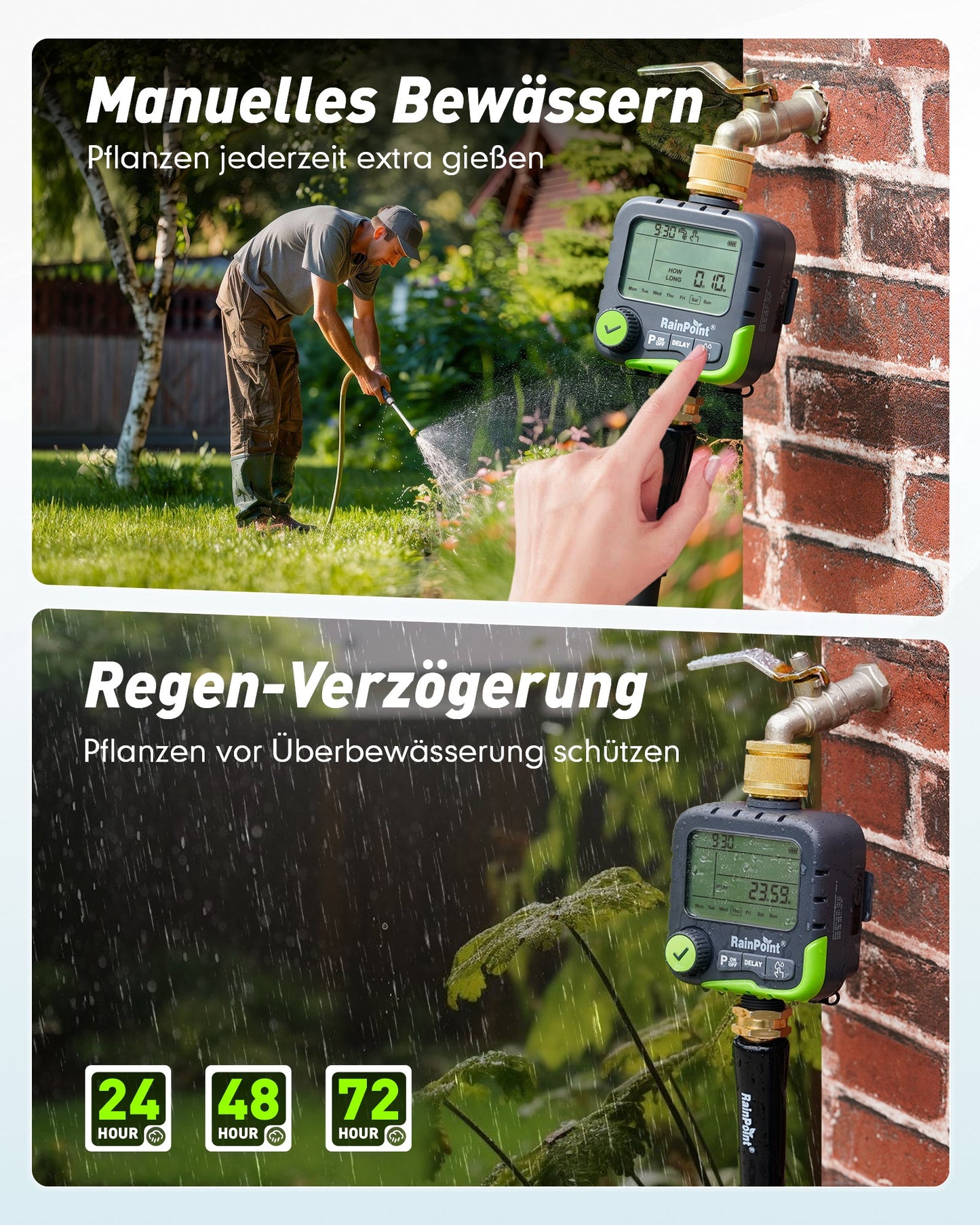 RAINPOINT 1-Zone Water Timer – Programmable, Rain Delay, IP65 Waterproof