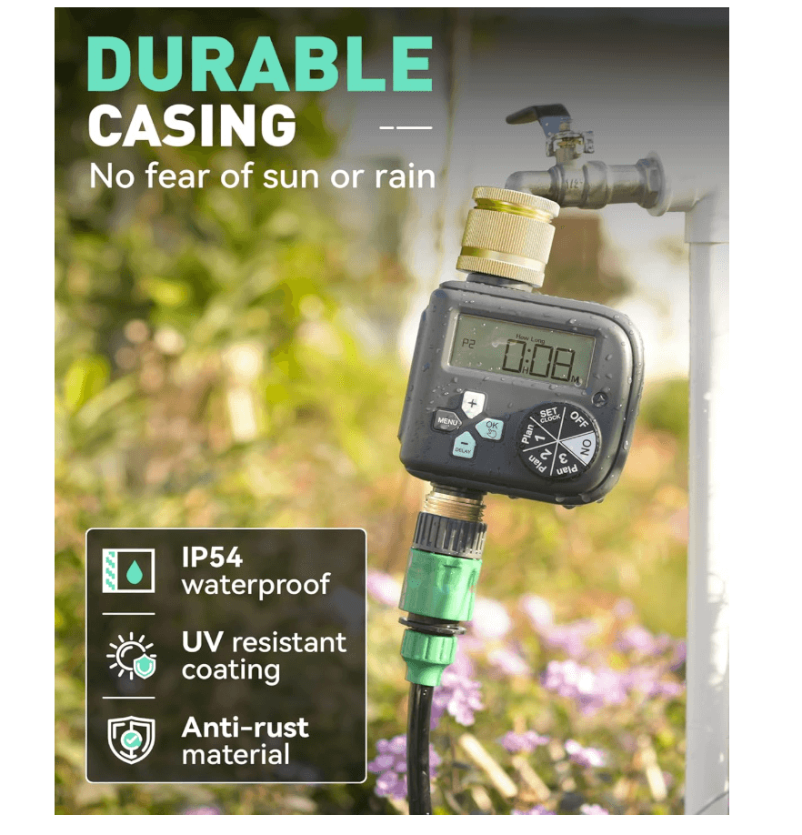 RAINPOINT Irrigation Computer with Brass Inlet and Outlet,Water Timer with 3 Schedules