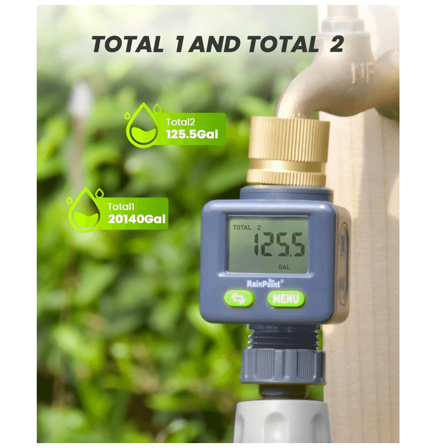 Rainpoint Water Flow Meter with Brass Inlet,Garden Hose, Sprinkler & Nozzle Sprayer