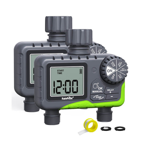 RainPoint 2PCS Garden Hose Timer 2 Outlet Greenhouse Irrigation Faucet