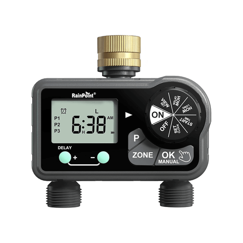 RainPoint Brass Sprinkler Timer 2 Stations, Large Digital Water Timer for Garden Hose