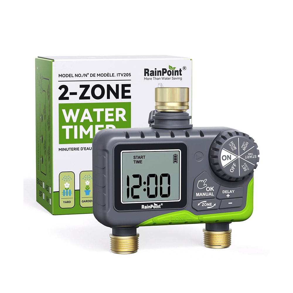 RainPoint Dual Zone Hose Sprinkler Timer, Brass Connector Irrigation Controller
