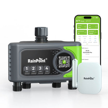 RAINPOINT with Brass Inlet 4-Zone WiFi Sprinkler Timer