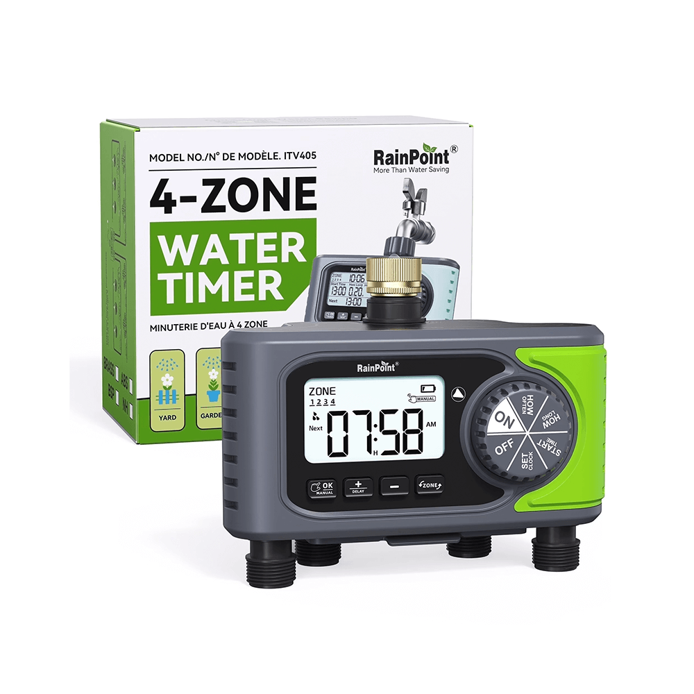 RainPoint brass inlet 4-zone water timer irrigation controller
