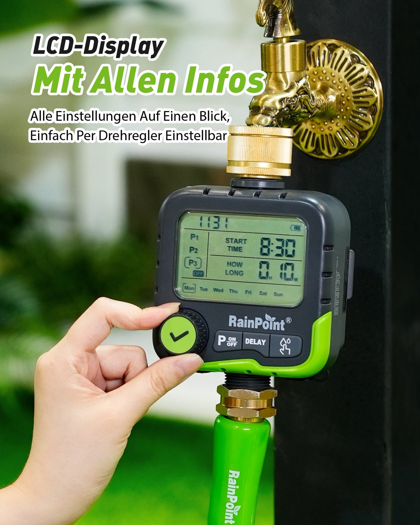 RAINPOINT 2-Zone Irrigation Timer – Programmable, Rain Delay, IP65 Waterproof