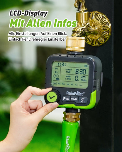 RAINPOINT 2-Zone Irrigation Timer – Programmable, Rain Delay, IP65 Waterproof