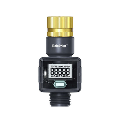 RAINPOINT Water Flow Meter with Brass Inlet, Garden Hose Watering, Lawn Sprinkler & Nozzle Sprayer