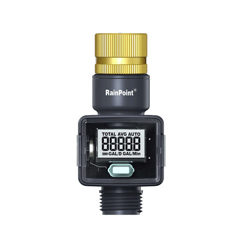 RAINPOINT Water Flow Meter with Brass Inlet, Garden Hose Watering, Lawn Sprinkler & Nozzle Sprayer
