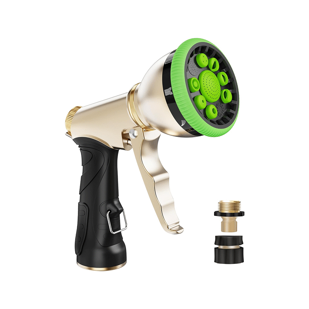 RainPoint Heavy Duty Metal Hose Nozzle - 9 Spray Patterns for Plants, Cars & Pets (Green)