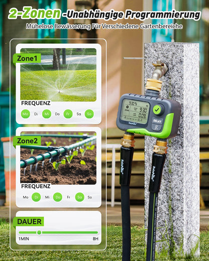 RAINPOINT 2-Zone Irrigation Timer – Programmable, Rain Delay, IP65 Waterproof