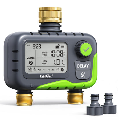 RAINPOINT 2-Zone Irrigation Timer – Programmable, Rain Delay, IP65 Waterproof