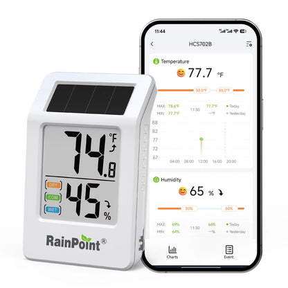 RainPoint Solar Bluetooth Temperature Humidity Monitor with Remote App Control