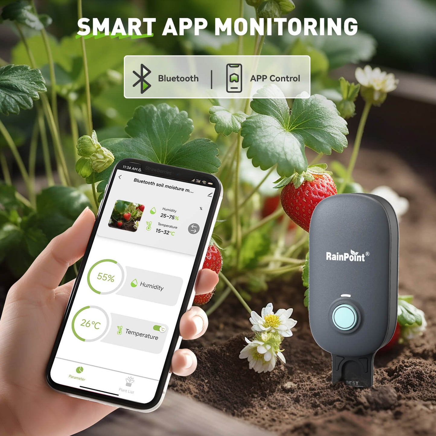 RainPoint Bluetooth Soil Moisture & Temp Meter - Works with Bluetooth Hub & Water Timer