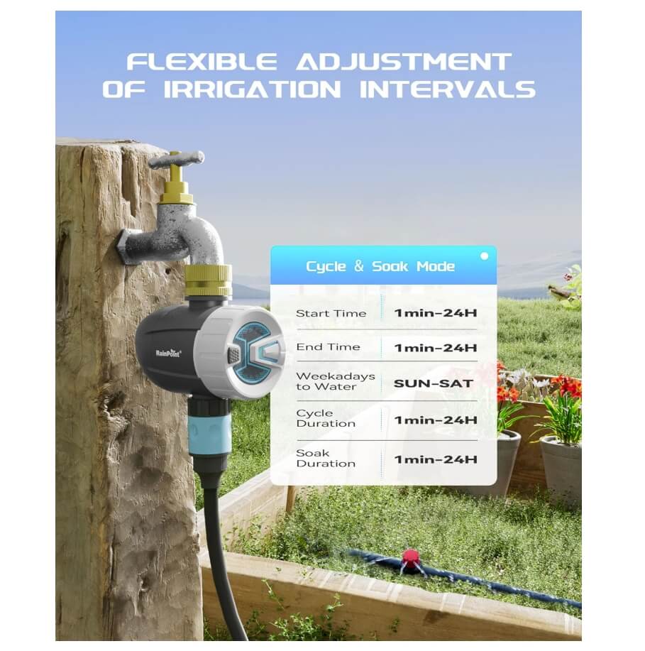 RainPoint Brass Inlet Smart Hose Faucet Timer, APP Control via 2.4Ghz WiFi and Bluetooth