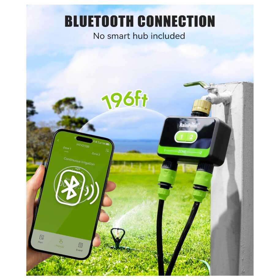 RainPoint Bluetooth Sprinkler Timer 2 Outlet Hose-Timer Only, (Not Hub)