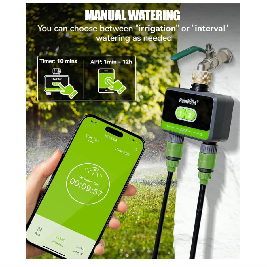 RainPoint Bluetooth Sprinkler Timer 2 Outlet Hose-Timer Only, (Not Hub)