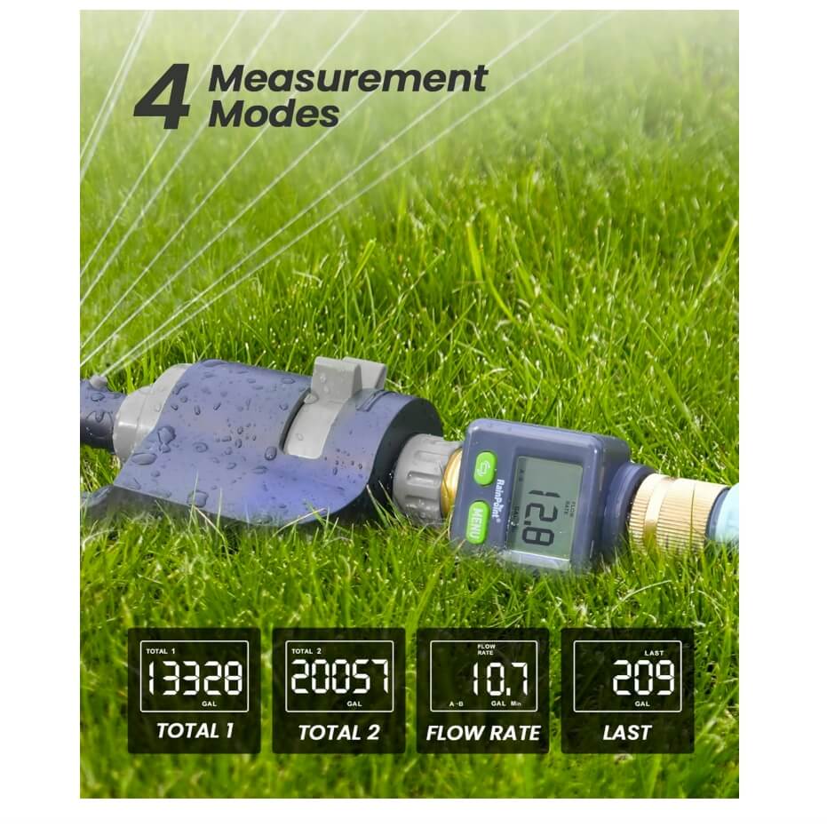 RainPoint Water Flow Meter with Brass Inlet & Outlet, 180° Screen-Flip Water Meter