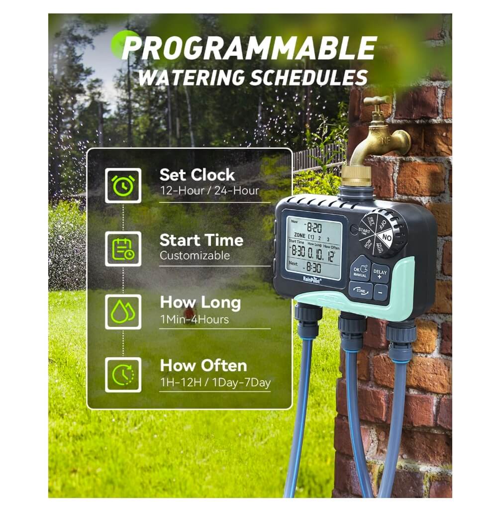 RainPoint 3 Zone Sprinkler Timer with Brass Inlet