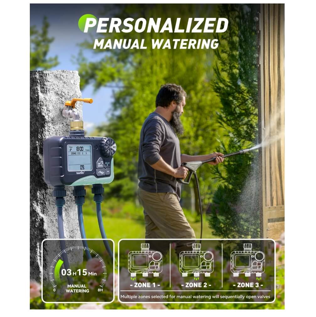 RainPoint 3 Zone Sprinkler Timer with Brass Inlet
