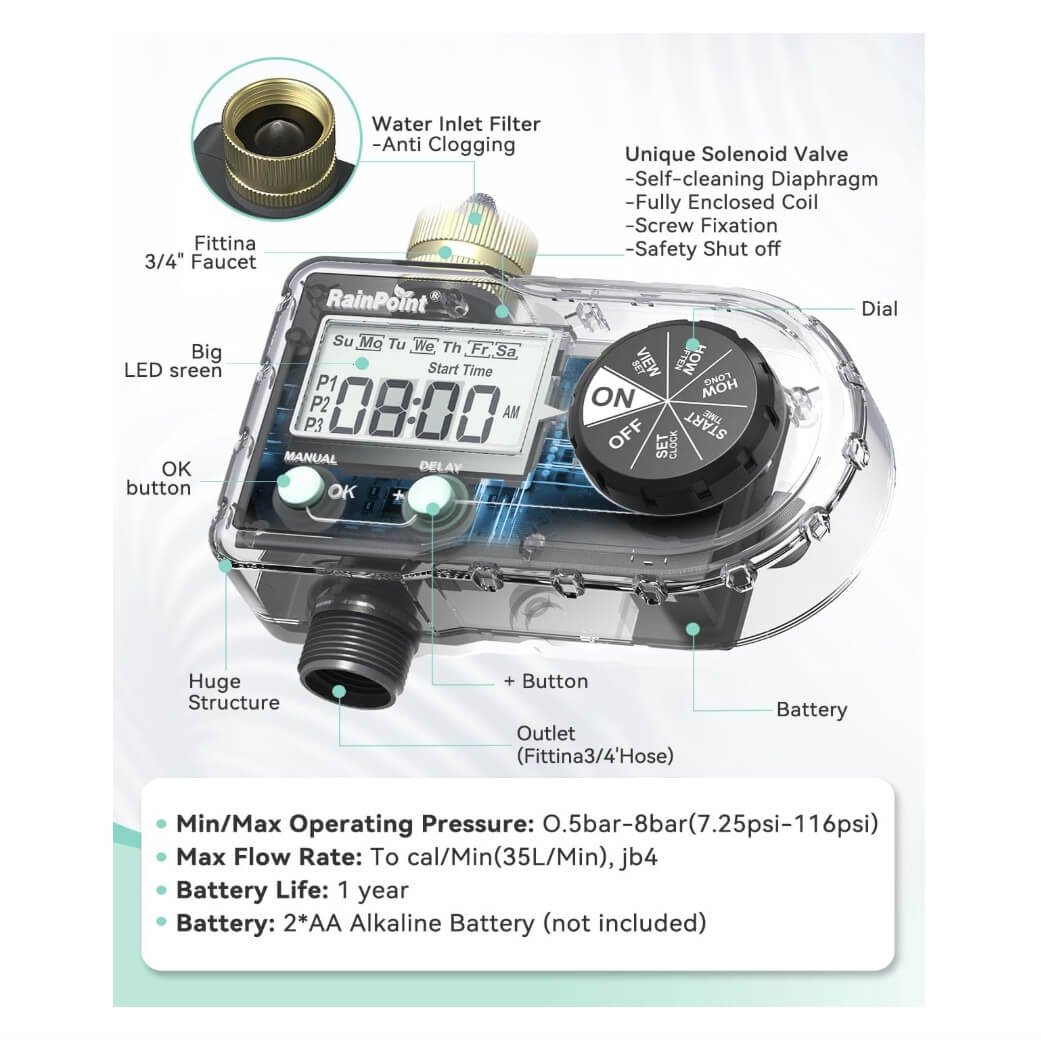 RainPoint Sprinkler Timer with Brass Inlet