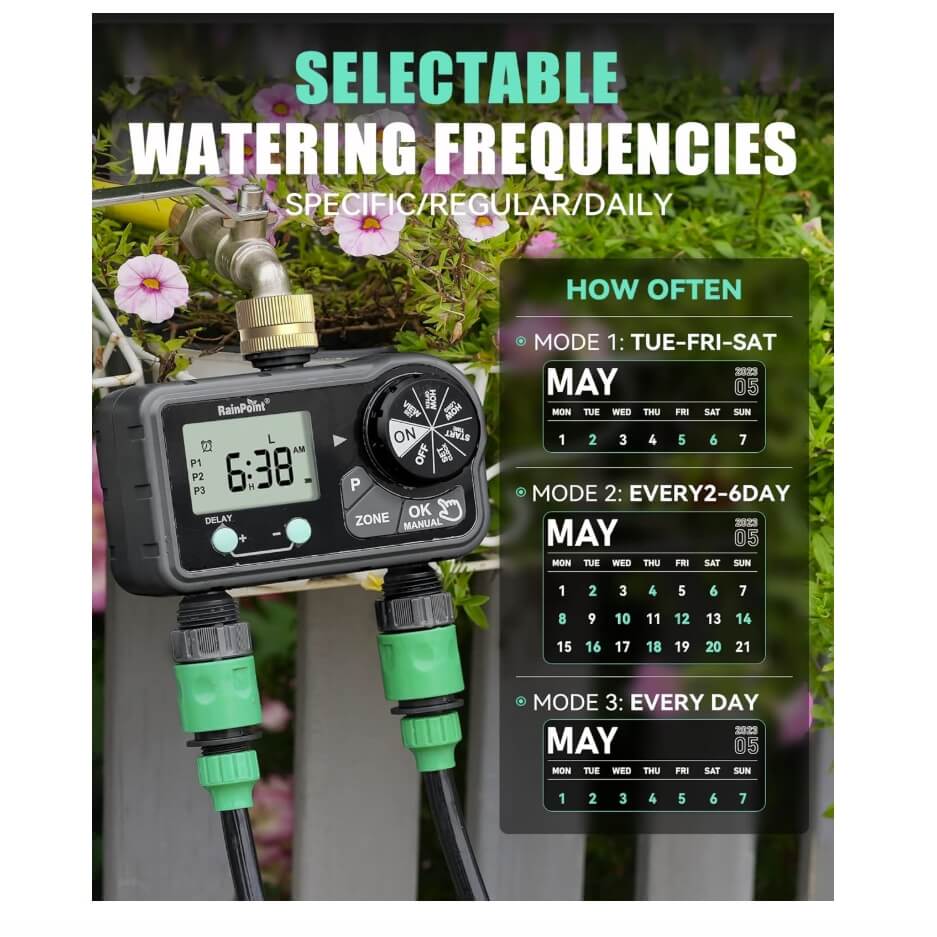 RainPoint Brass Sprinkler Timer 2 Stations, Large Digital Water Timer for Garden Hose