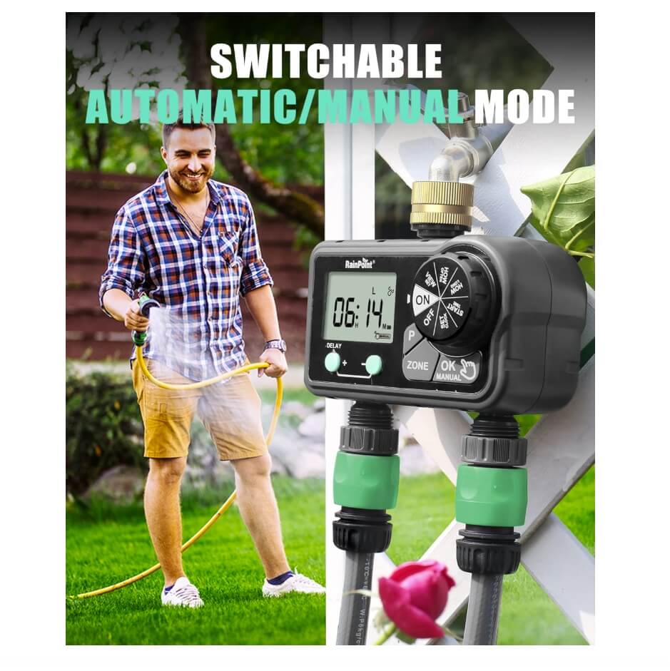 RainPoint Brass Sprinkler Timer 2 Stations, Large Digital Water Timer for Garden Hose