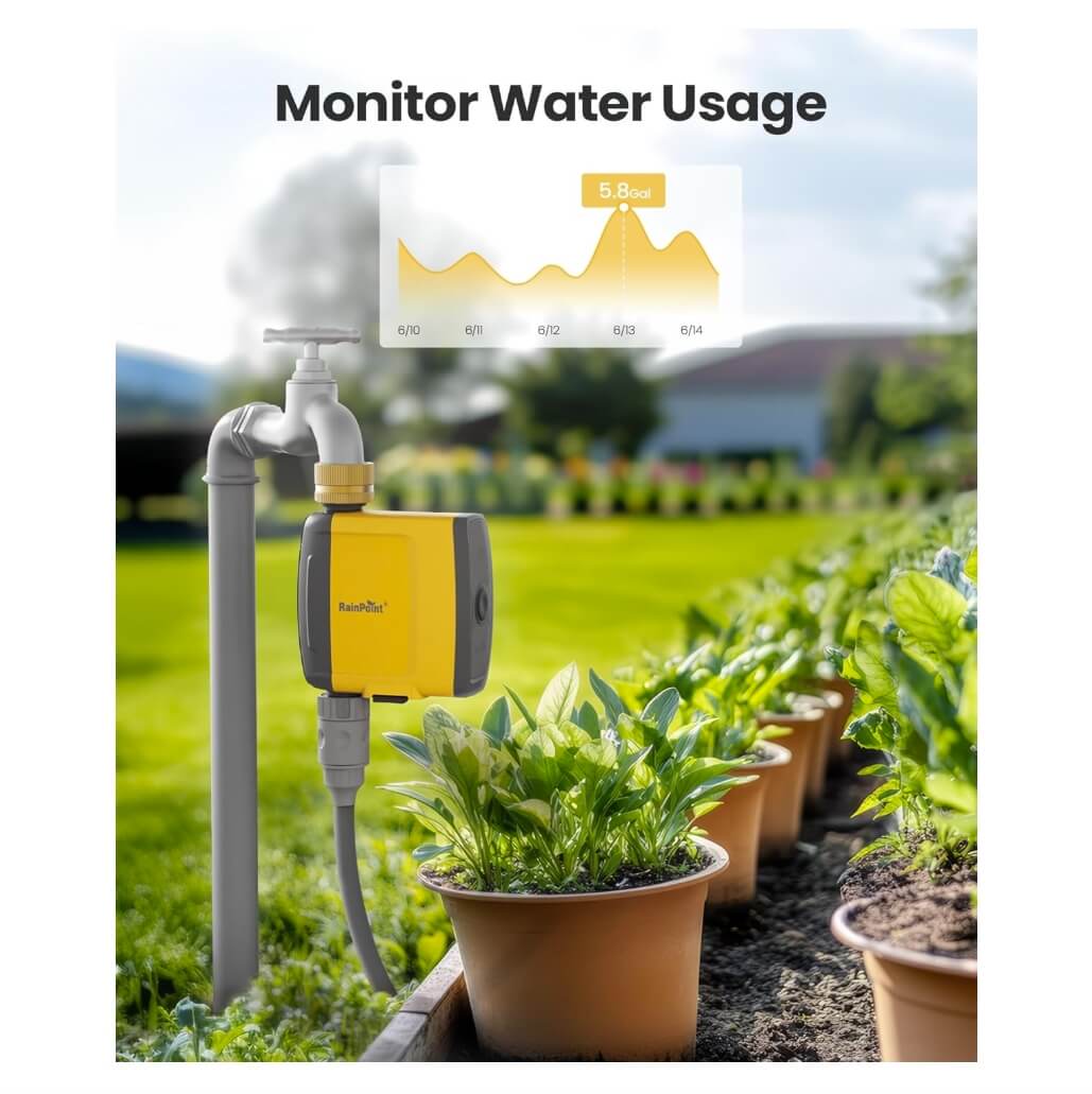 RAINPOINT Irrigation Computer WLAN Brass Inlet, without WiFi Hub, Must Be Used with TWG004WRF WiFi Hub, Only 2.4 GHz WLAN