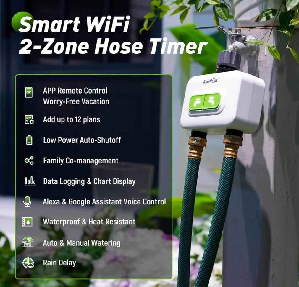RainPoint 2-Zone Wireless Smart Water Timer with Hub