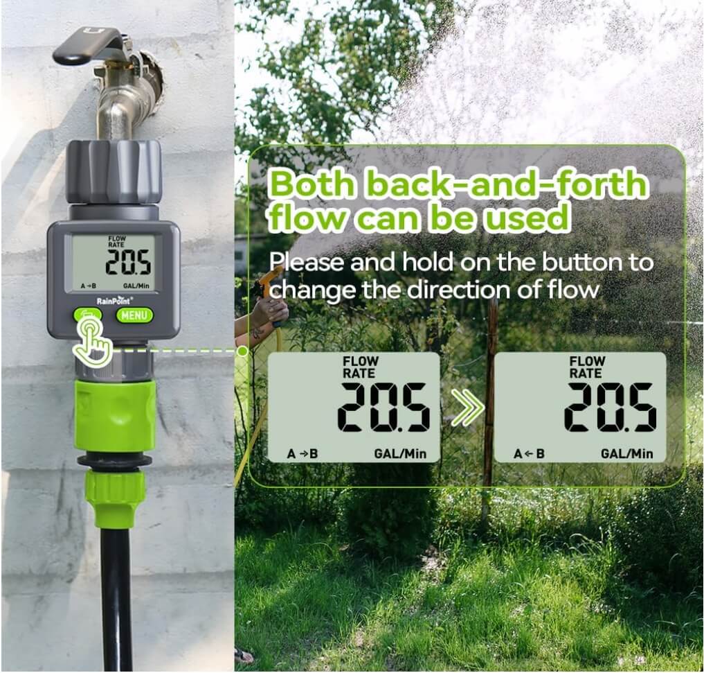 RainPoint Bi-Directional Measurement Digital Water Flow Meter