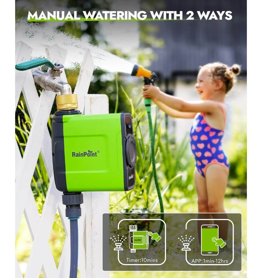 RainPoint with Brass Inlet WiFi Water Timer for Garden Hose