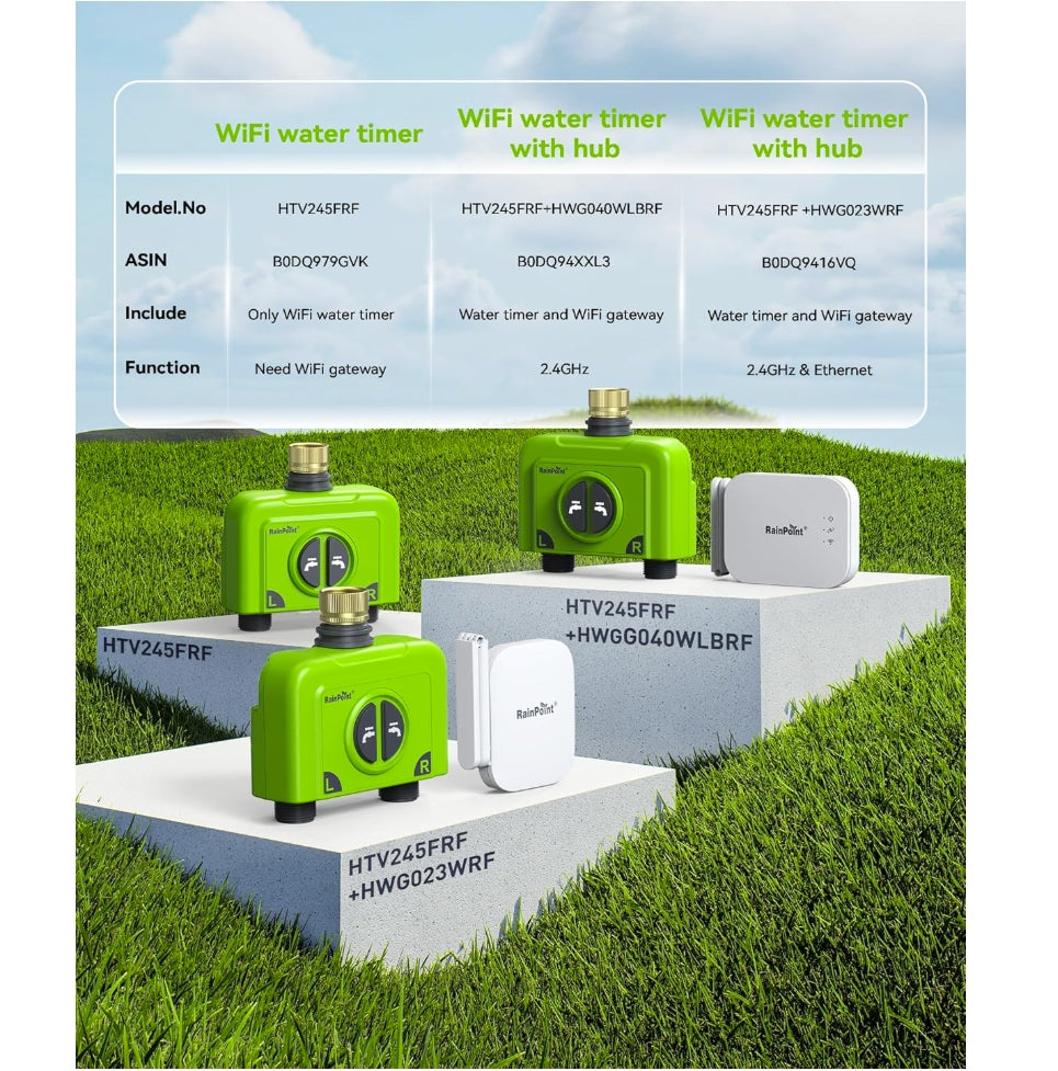 RainPoint 2-Zone WiFi Hose Timer Sprinkler Controller, Brass Inlet (No Gateway)