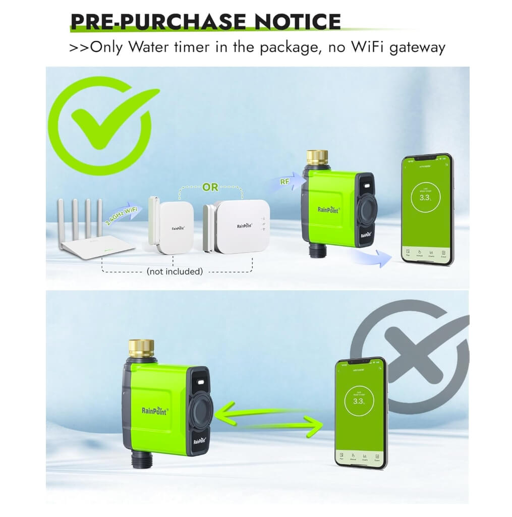 RainPoint WiFi Water Timer, Brass Inlet (No WiFi Gateway)