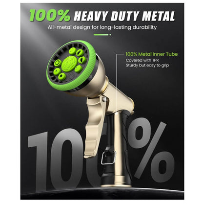 RainPoint Heavy Duty Metal Hose Nozzle - 9 Spray Patterns for Plants, Cars & Pets (Green)