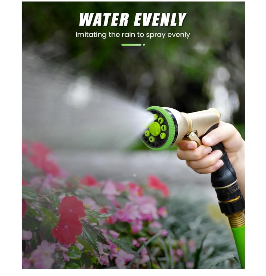 RainPoint Heavy Duty Metal Hose Nozzle - 9 Spray Patterns for Plants, Cars & Pets (Green)