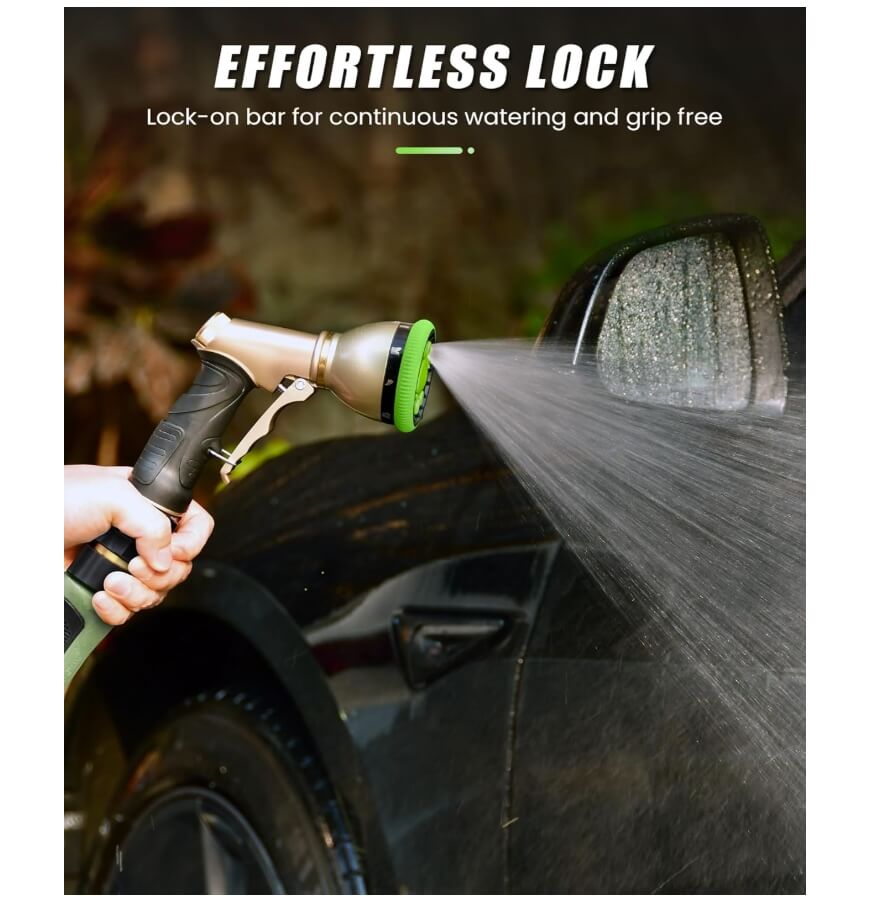 RainPoint Heavy Duty Metal Hose Nozzle - 9 Spray Patterns for Plants, Cars & Pets (Green)