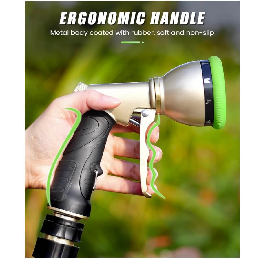 RainPoint Heavy Duty Metal Hose Nozzle - 9 Spray Patterns for Plants, Cars & Pets (Green)