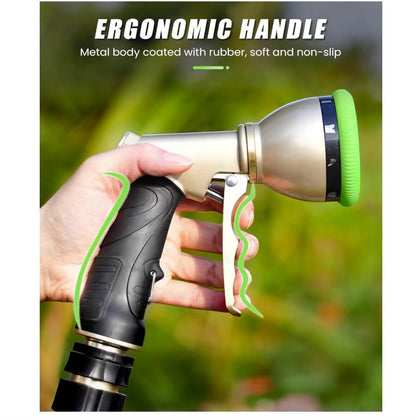 RainPoint Heavy Duty Metal Hose Nozzle - 9 Spray Patterns for Plants, Cars & Pets (Green)