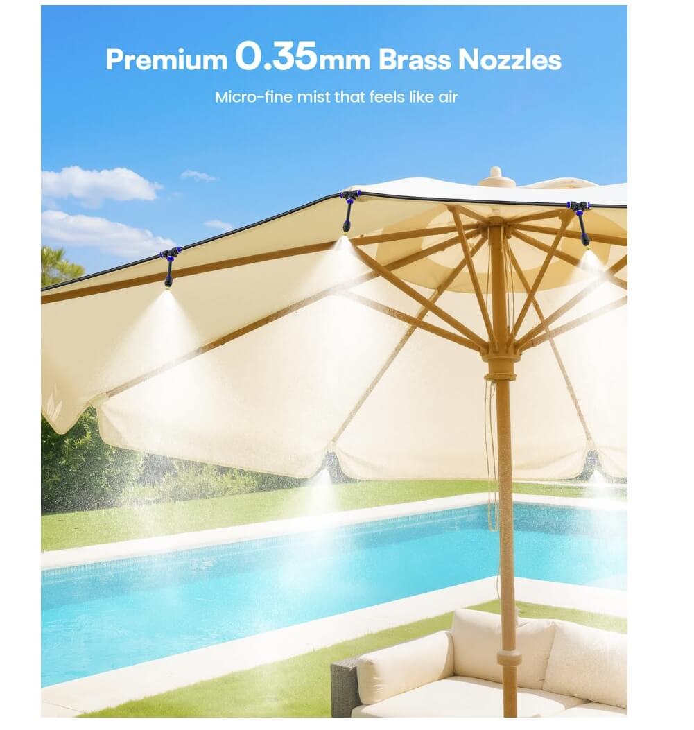 RAINPOINT 59FT Outdoor Misting Kit with 17 Nozzles & Filter - Patio, Backyard Cooling System