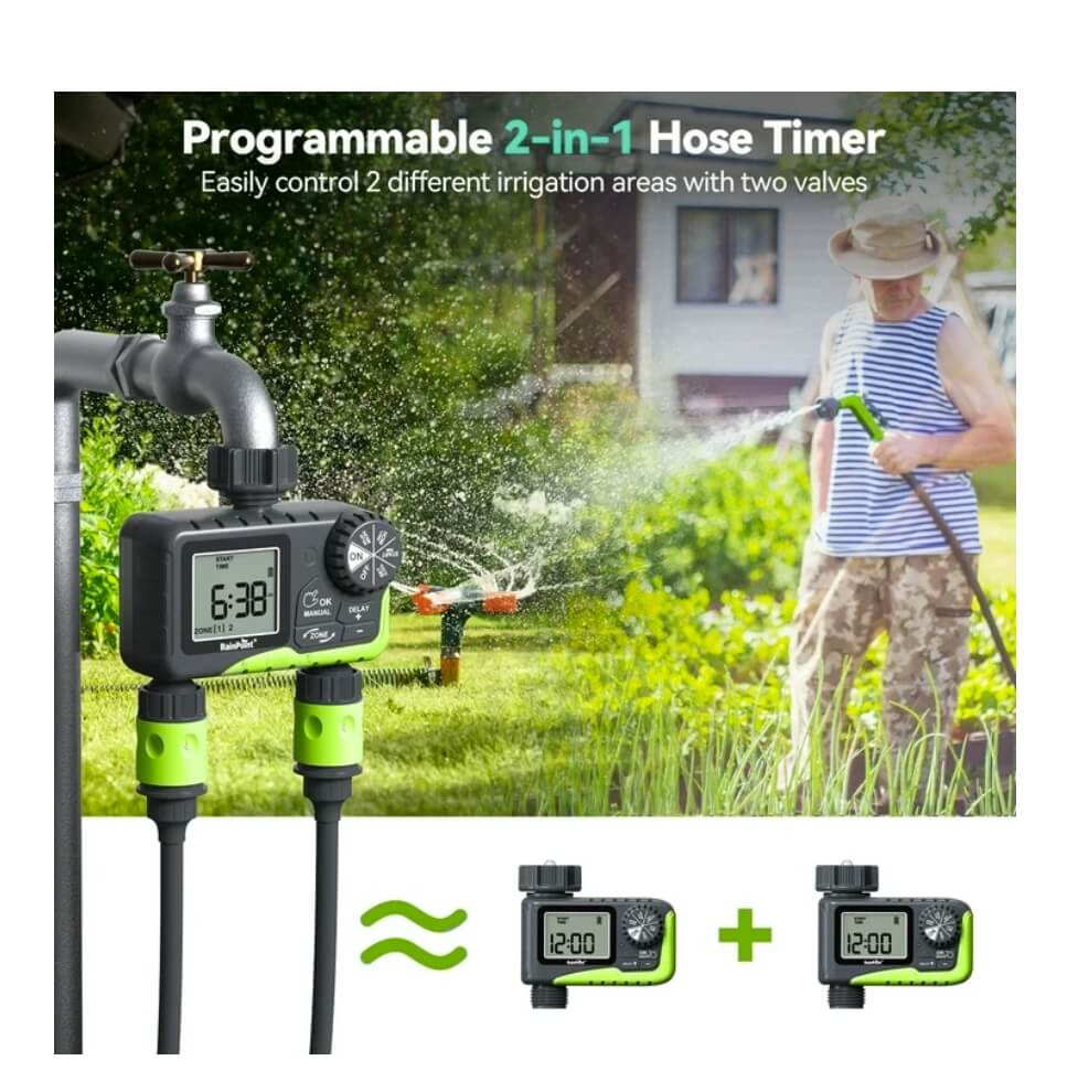RainPoint 2PCS Garden Hose Timer 2 Outlet Greenhouse Irrigation Faucet
