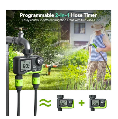 RainPoint 2PCS Garden Hose Timer 2 Outlet Greenhouse Irrigation Faucet