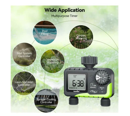 RainPoint 2PCS Garden Hose Timer 2 Outlet Greenhouse Irrigation Faucet