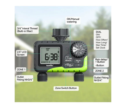 RainPoint 2PCS Garden Hose Timer 2 Outlet Greenhouse Irrigation Faucet