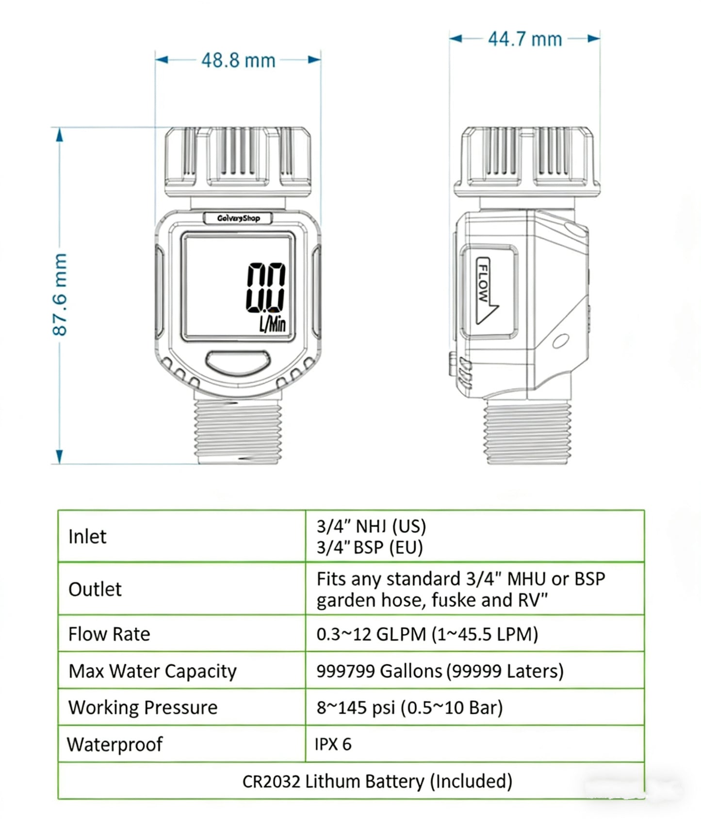 GoidenDrop Flip-screen water flow meter