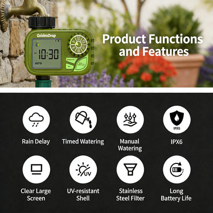 Outdoor Garden Hose Water Timer with Rain Delay & Manual Mode, Smart irrigation controller