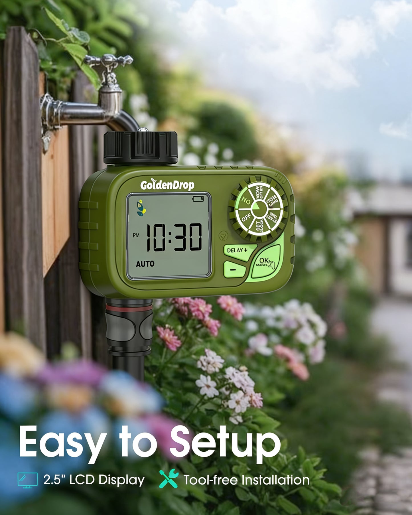 Outdoor Garden Hose Water Timer with Rain Delay & Manual Mode, Smart irrigation controller
