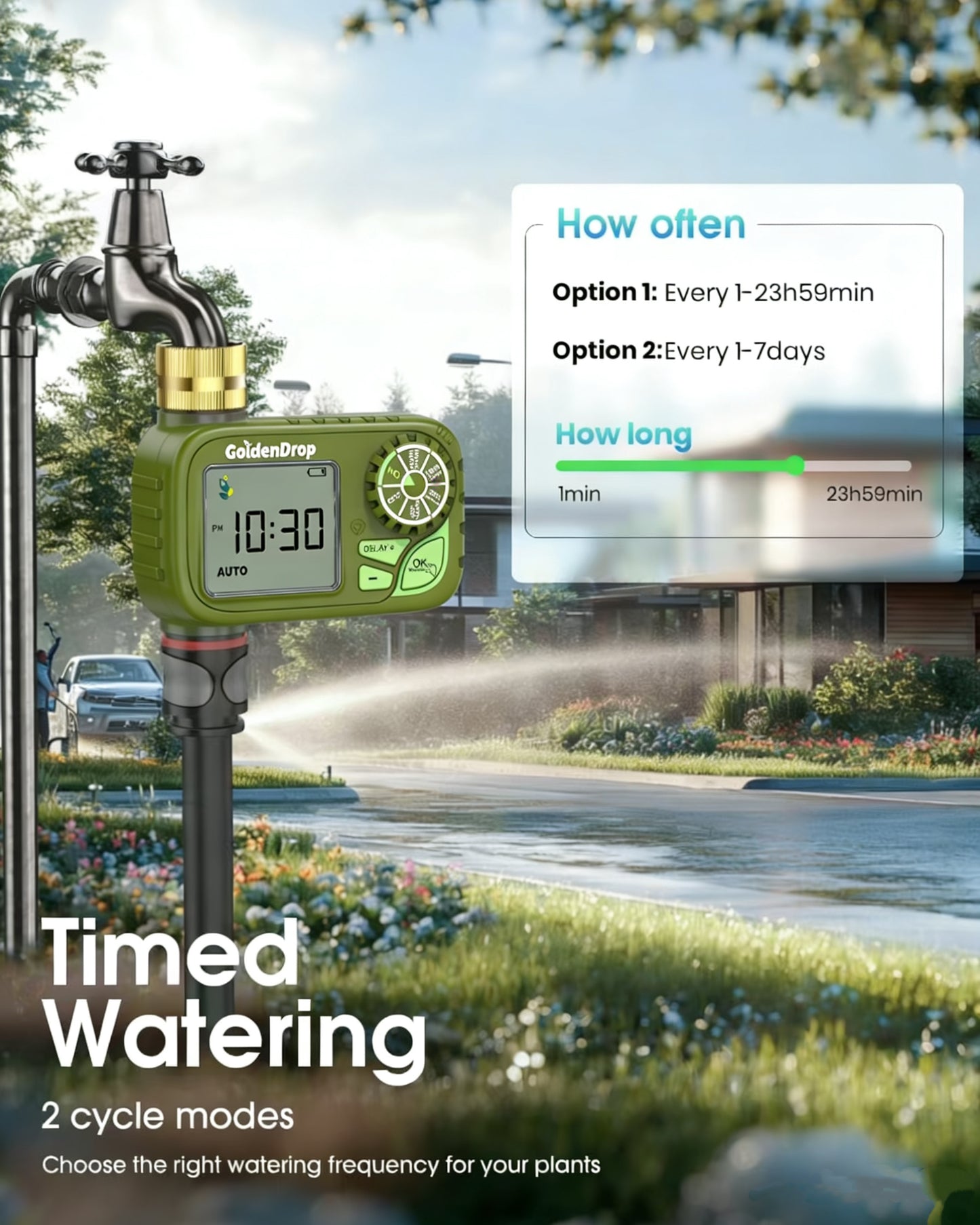 Outdoor Garden Hose Water Timer with Rain Delay & Manual Mode, Smart irrigation controller