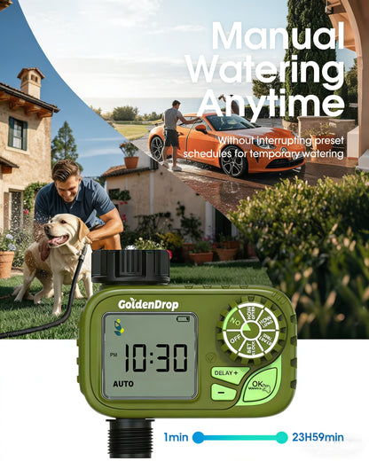 Outdoor Garden Hose Water Timer with Rain Delay & Manual Mode, Smart irrigation controller