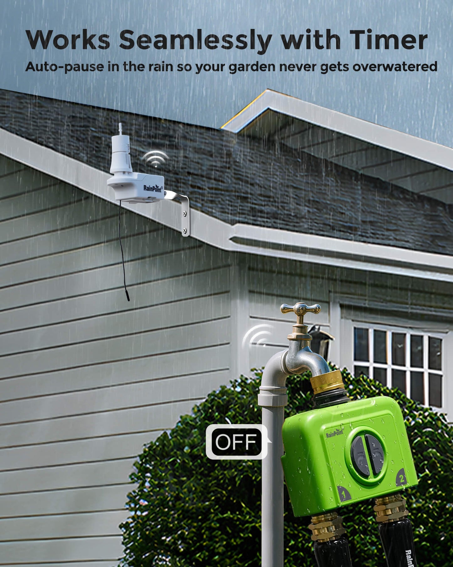 RainPoint wireless Rain Sensor with Mounting Bracket and Wire