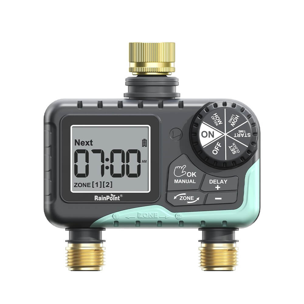 RainPoint 2 Zone Sprinkler Timer with Brass Inlet and Outlet