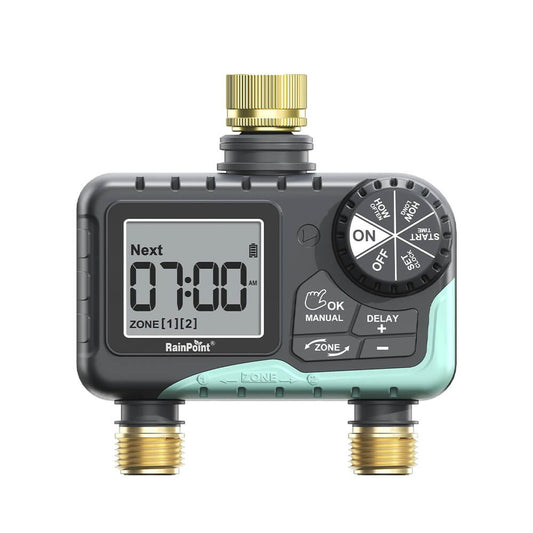RainPoint 2 Zone Sprinkler Timer with Brass Inlet and Outlet